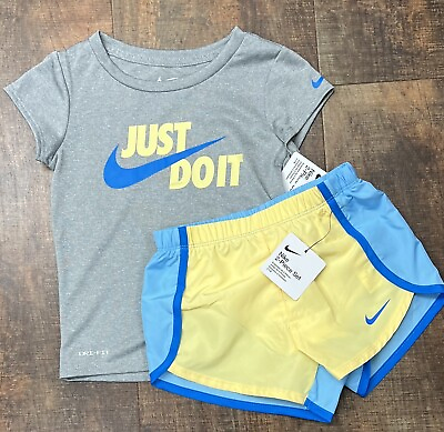 #ad Girls Nike 2 Piece Dri Fit Drifit Outfit Shirt And Shorts 4T NWT $22.00
