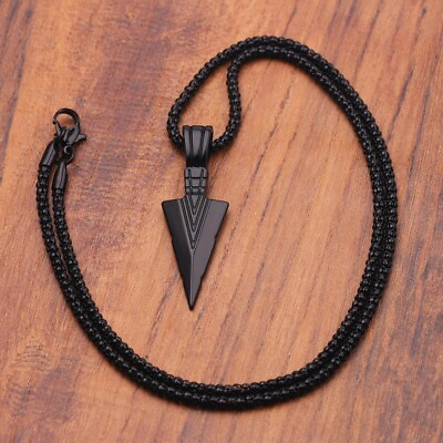 #ad Stainless Steel Spear Arrowhead Arrow Head Pendant Chain Necklace For Men Boys $7.99