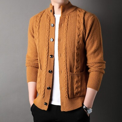 #ad Cardigan Men#x27;s Knitted Sweater Button Jacket Hand Thick Warm Business Coats Tops $59.25