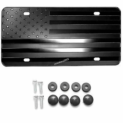 #ad American Flag Car License Plate Tag Cover 3D Embossed Decor US Universal Black $10.79