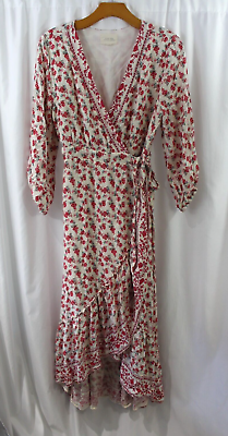 #ad If by Sea Womens Red White Floral 3 4 Sleeve Wrap Dress L $29.99