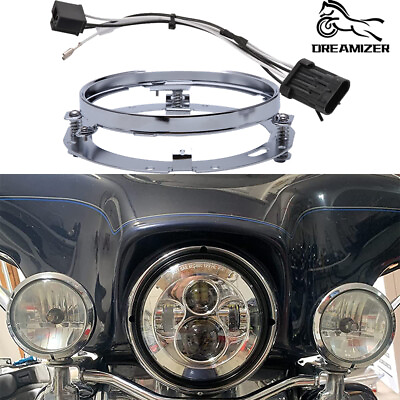 #ad 7quot; LED Headlight Mounting Bracket Trim Ring Adapter For Harley Electra Glide $29.09