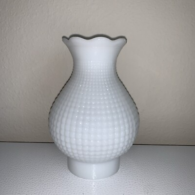#ad Vintage Diamond Hobnail Scalloped Milk Glass Lamp Shade $24.99