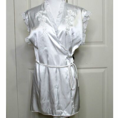 #ad Linea Donatella White Ruffle Bridal Embellished Wedding Peignoir Wrap Robe Med $25.97