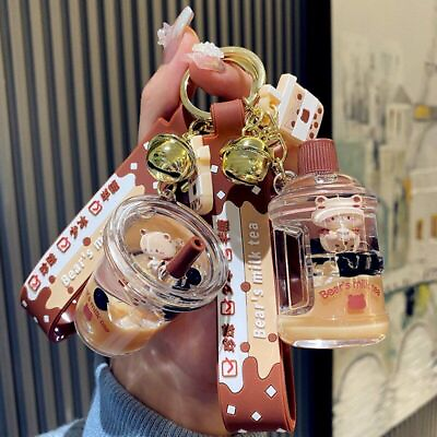 #ad Cute Oily Pearl Milk Tea Bear Floating Liquid Keychain Bag Pendant Keyring Gift $11.49