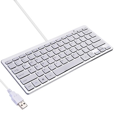 #ad Ultra Thin Mini USB Wired Compact Keyboard for PC Mac Laptop 78 Key Silver White $22.99