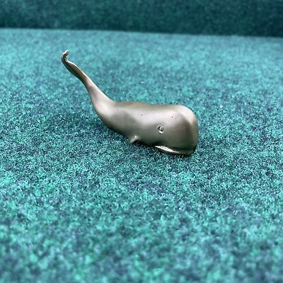 #ad Vintage Solid Brass Whale Figurine Paperweight Figure Small Statue 4in Miniature $21.97