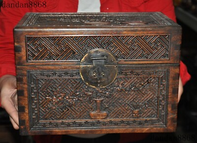 #ad Old China Huanghuali Wood Carved rose flower dynasty Jewelry Box Treasure Boxes $224.10