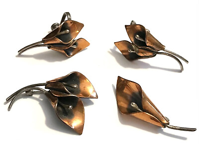 #ad Vintage Sterling Copper Sign Stuart Nye Calla Lily Brooch Pin Clip Earring Screw $45.00