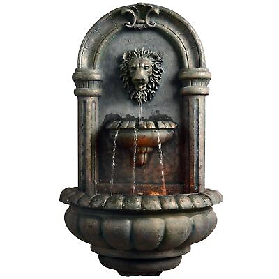 #ad Teamson Home 32.1 In. Wall mounted Lion Head Stone Led Outdoor Water Fountain Fo $181.90