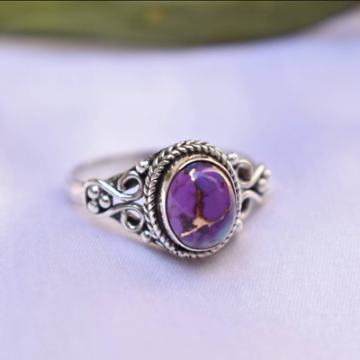 #ad Purple Copper Turquoise Ring 925 Sterling Silver Band Ring Handmade Jewelry GH23 $13.57