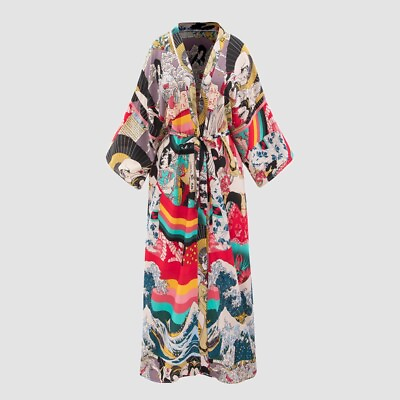 #ad Japanese Multicolor Print Kimono Robe One Size $30.00