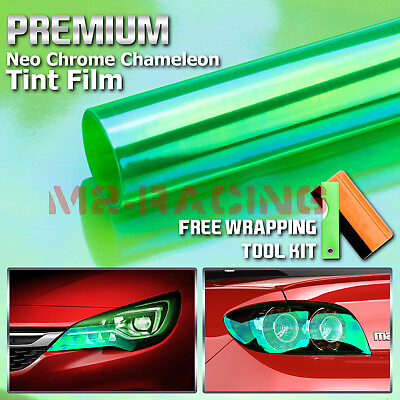 #ad 1FTx5FT Chameleon Neo Green Headlight Taillight Fog Light Vinyl Tint Film $9.95