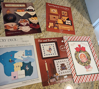 #ad Lot of 5 Cross Stitch Pattern Booklet. USA Map Checkers Basket Bread Cover Angel $9.99
