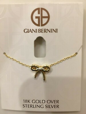 #ad GIANI BERNINI Gold Plated Sterling Silver Dainty Mini BOW Pendant Necklace NEW $12.74
