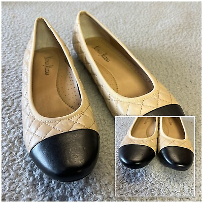 #ad Neiman Marcus Vaneli Serene Ballerina Flat Shoes Womens 8M Beige Black Quilted $79.99