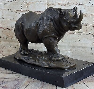 #ad Charging Black Rhino Safari Bronze Statue Heavy Marble Base Sculpture Art Gift $289.50