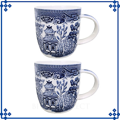 #ad 2 Set Blue Willow 340ml Oriental Coffee Barrel Mug Vintage Coffee Cup GBP 9.25