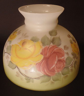 #ad New 10quot; Opal Glass Student Oil Lamp Shade Hand Painted Victorian Roses Scene USA $205.70