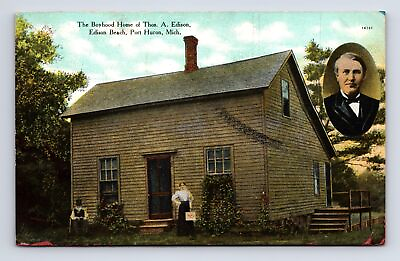 #ad c1909 Boyhood Home Thomas Edison Edison Beach Port Huron Michigan MI Postcard $3.77