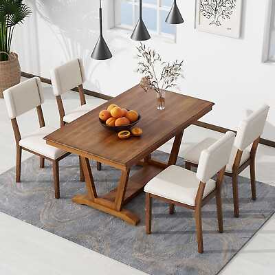 #ad 5 piece Dining Table Set with 4Upholstered Chairs59 inchRectangular DiningTable $704.00