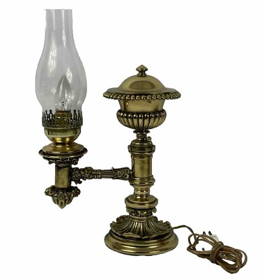 #ad Argand Lamp Antique Brass Figural Single Arm Circa 1830 Electrified Modern Works $399.95