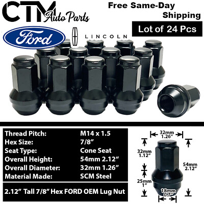 #ad 24Pc BLACK FORD OEM FACTORY LUG NUT REPLACEMENT M14x1.5 FIT F150 2015 2022 MORE $35.99
