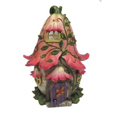 #ad LED Light Up Enchanted Fairy Garden Stone Cottage House W Moving Door pink tuli $34.99