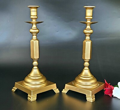 #ad Vintage Pair Solid Brass Candlestick Holders 13 1 4quot; Tall * 4.5quot;*4.5quot; Base $80.00