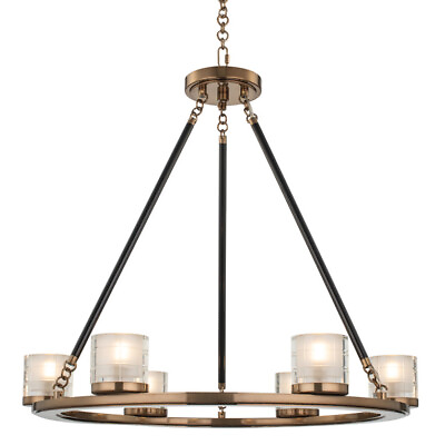 #ad Kalco 512472 Library 6 Light 24quot;W LED Chandelier Library Brass $1108.00