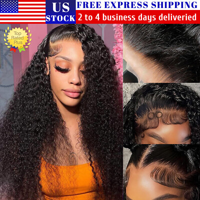 #ad 13x4 Curly HD Transparent Lace Front Wigs Human Hair Deep Wave Wig With Gifts $84.68