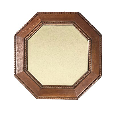 #ad Early 20th C. English Octagon Walnut Wood Beveled Beaded Accent Mirror 17”X17” $199.99