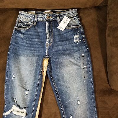 #ad KANCAN ESTILO SIGNATURE JEANS BY BUCKLE HIGH RISE RELAXED FIT 25x29 DISTRESSED $21.95