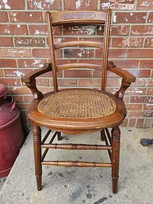 #ad Antique Dining Chair Solid Walnut Cane Seat Burl Back #3 $95.99