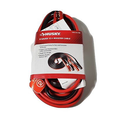 #ad NEW Husky 8 Gauge 12 Foot Booster Cable Red and Black Item No 1000 016 486 $21.21