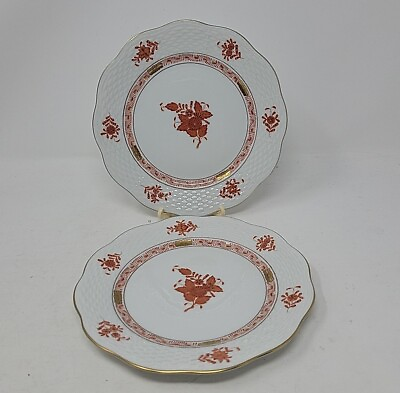 #ad Pair Herend Chinese Bouquet Rust Vintage Salad Dessert Plates 7 1 2quot; 517 $140.00