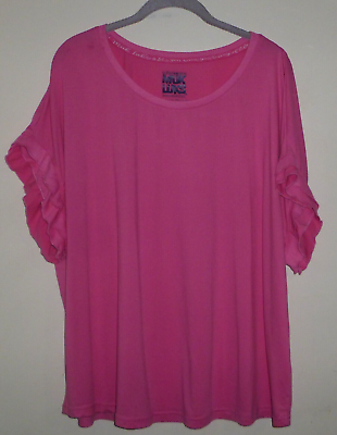 #ad Pink Muk Luks shirt size 2x women#x27;s top ruffle short sleeve $10.75