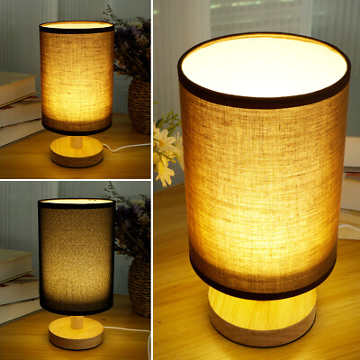 #ad Modern Wooden Table Lamp LED Linen Night Light USB Powered Bedside Dimmable☊ $19.89