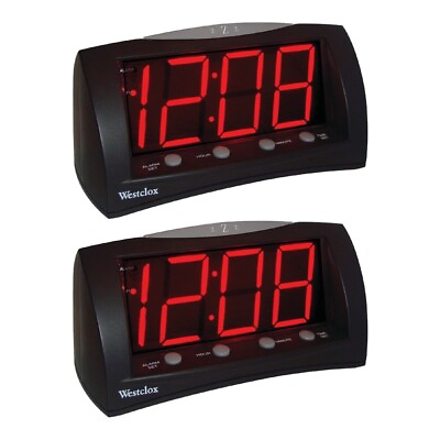 #ad Westclox Alarm Clock Large LED Numbers Red Oversized Snooze Button Black 2 Pack $39.95