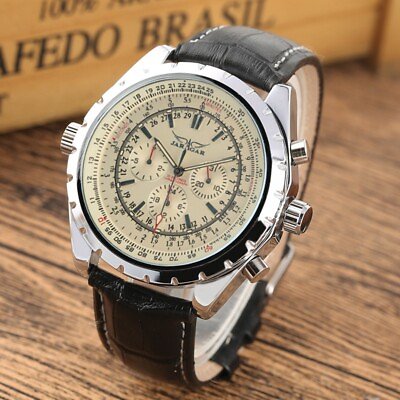 #ad JARAGAR Leather Band Men#x27;s Military Mechanical Automatic Pilot Wristwatch Reloj $26.31