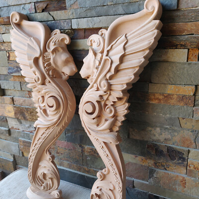 #ad Pair Wood Carved Griffin Fireplace Mantel Gothic French Bird Corbel Wall Mount $180.00