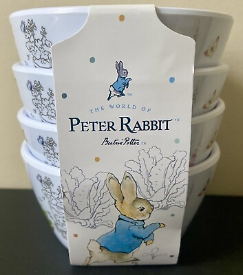 #ad New Beatrix Potter Peter Rabbit Bunny Melamine Dessert Snack Bowls Easter Spring $18.95