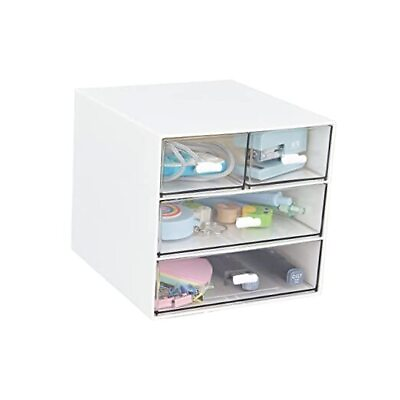 #ad Desk Organizer with 4 Drawers Clear Plastic Desk Storage Box White 4 Draws $23.91
