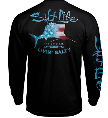#ad Mens Salt Life Amerisail Graphic Pocket L S T Shirt BLACK 2XL XL Large NWT $24.99