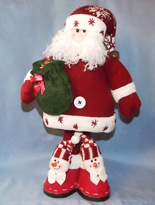#ad Hand Crafted Stuffed Plush Santa Clause Doll Figurine Snowman Boots EUC $25.00