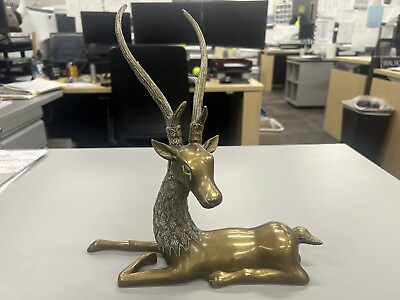 #ad Vintage Brass Stag Deer Statue Figurine Mid Century Sculpture B8 $75.00