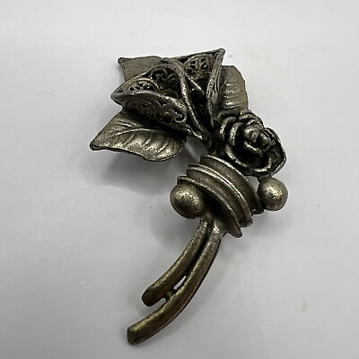 #ad Antique Flower Brooch Silver Tone Rose C Clasp Floral Spray Pin $15.95