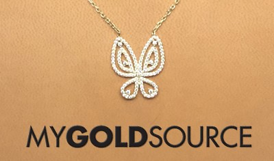 #ad 14k Gold Fancy CZ Unique Butterfly Yellow Gold Adjustable Necklace Authentic $455.99