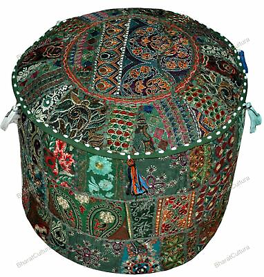 #ad Bohemian Indian Decorative Floral Pouf Cover Ottoman Pouffe Foot Stool Art C $83.00