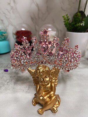 #ad Pink Rhinestone Tiara Headband Wedding Bride Princess Queen Birthday Party Gift $27.99